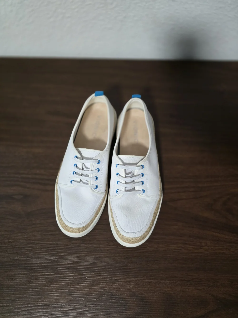 Vionic White Canvas Espadrille Sneakers with Blue Accents